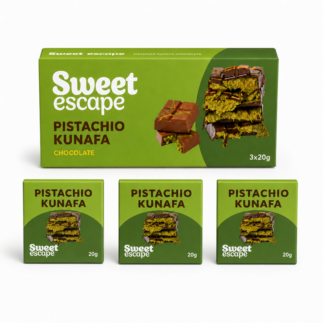 Sweet Escape Pistachio Kunafa Chocolate - 3 × 20g