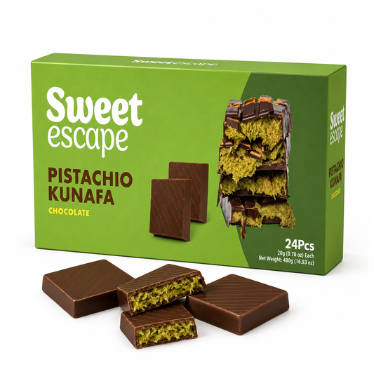 Sweet Escape Pistachio Kunafa Chocolate – 24 Pieces × 20g